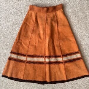 Vintage Terracotta Cowhide Midi Skirt with Knit Detail